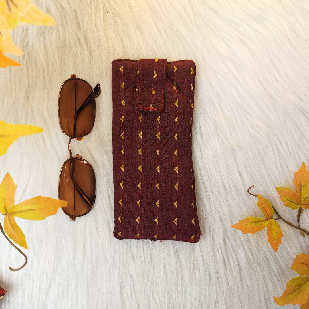 Sunglass Pouch Maroon with Yellow Small Triangle Design.