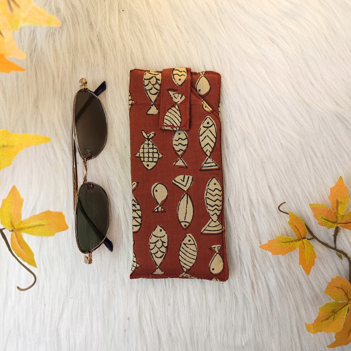 Sunglass Pouch Brown with Fish Design.