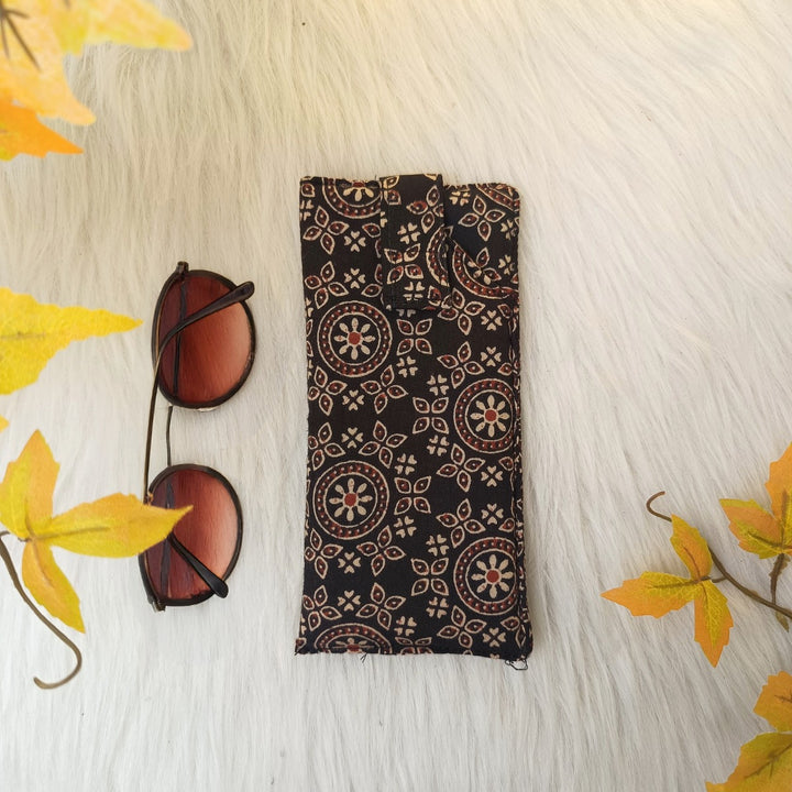 Sunglass Pouch Black with Floral Design.