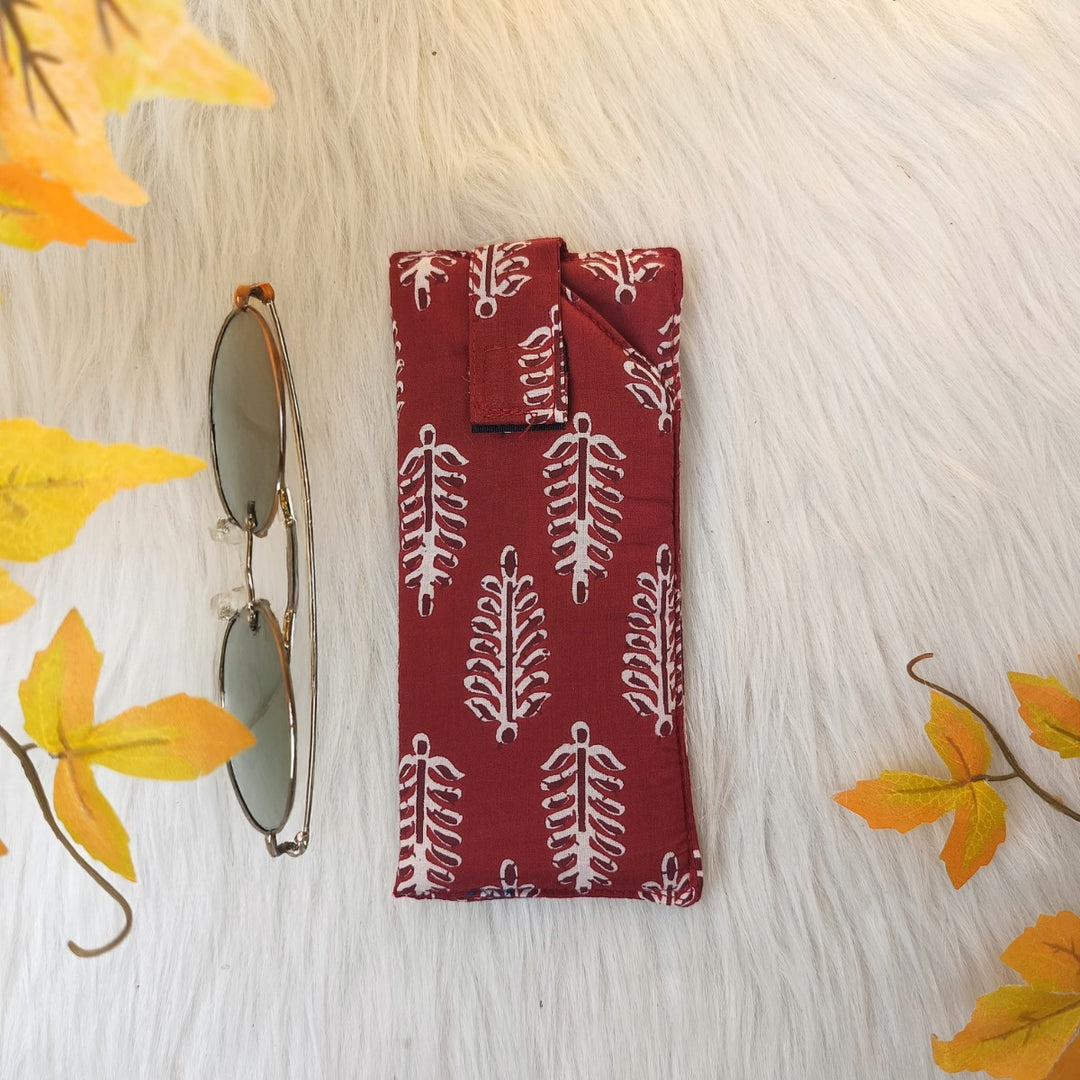 Sunglass Pouch Red With White Flower Design.