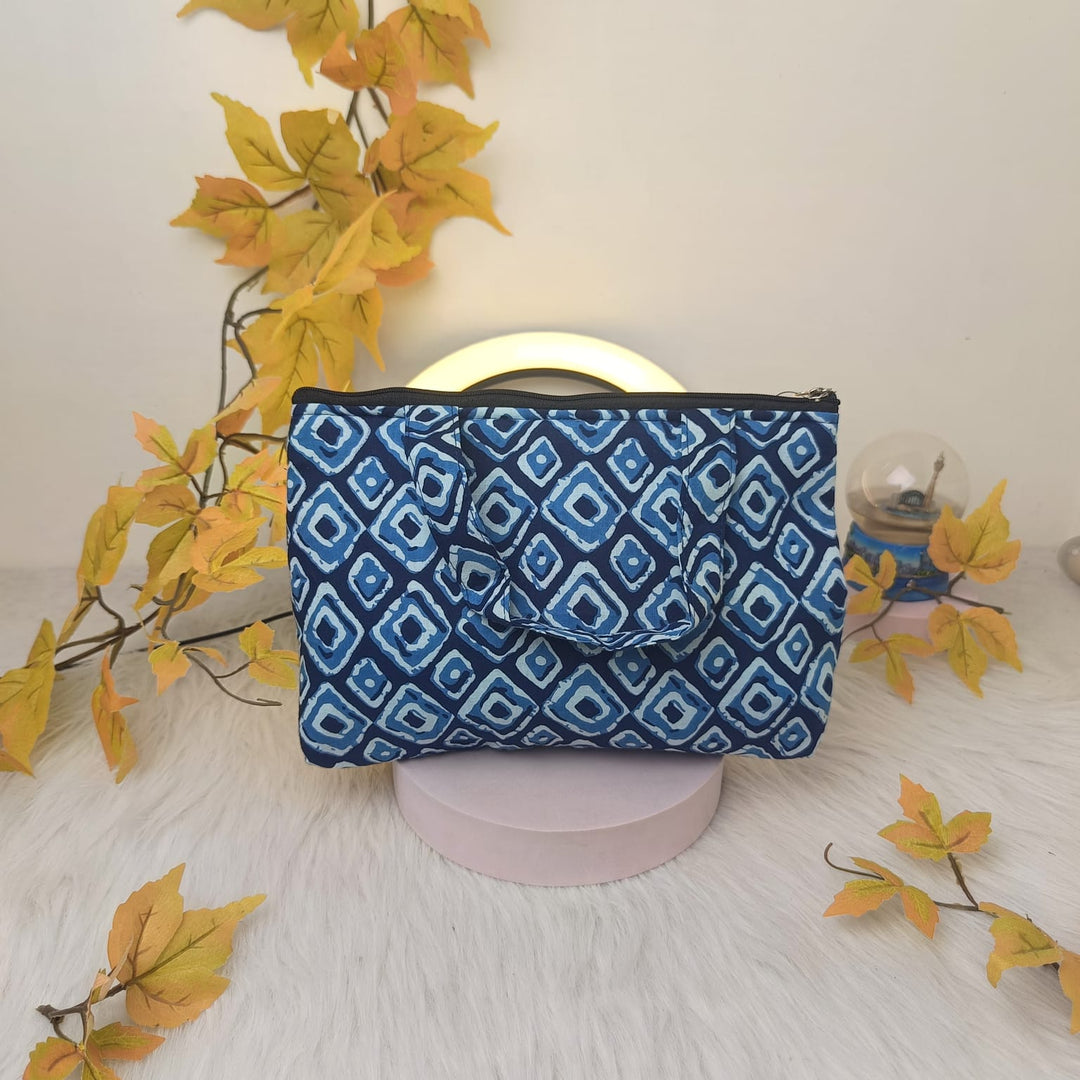 Bristlefront everyday handy bags Blue with White Small Diamond Design.