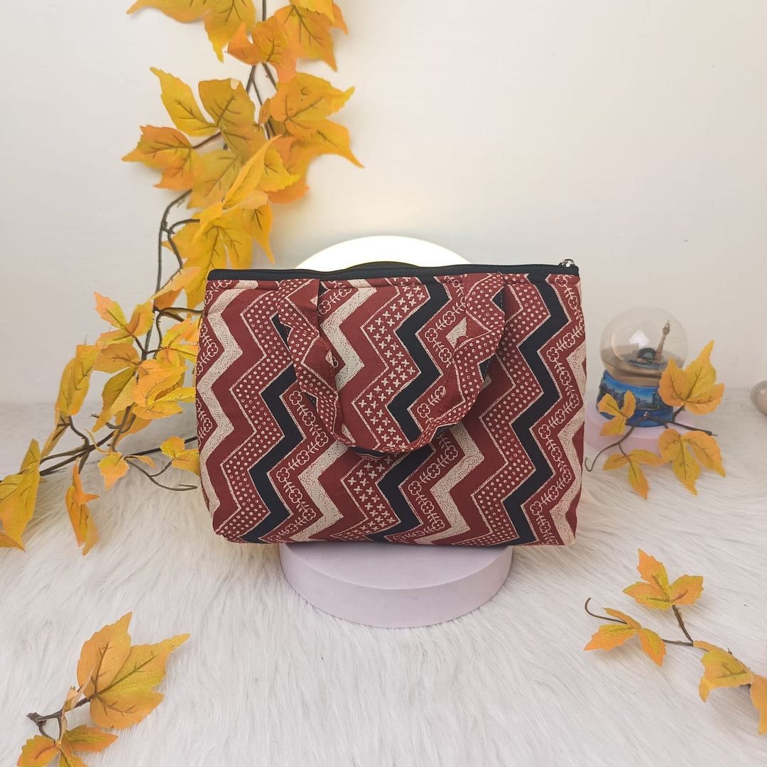 Bristlefront everyday handy bags Maroon with Black Zig Zag Design