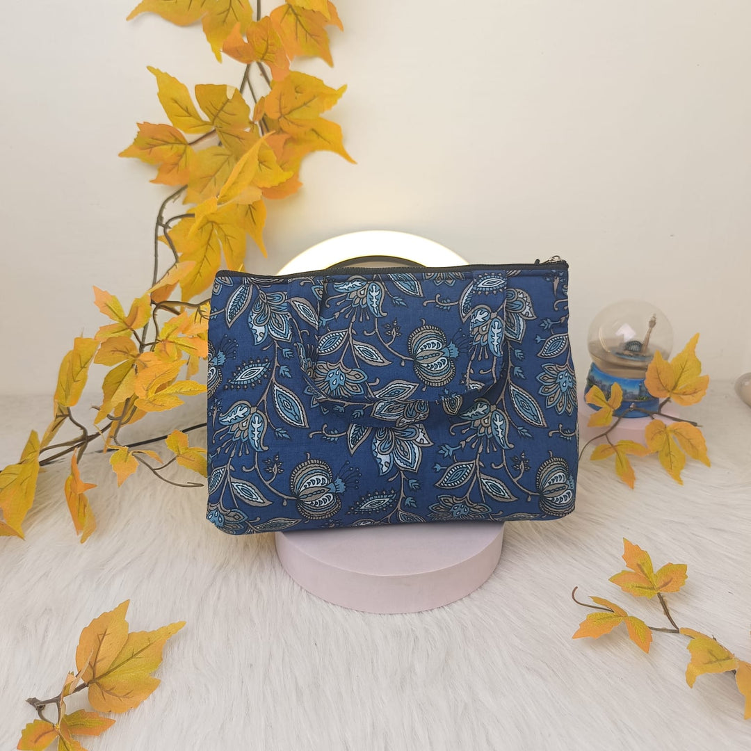 Bristlefront everyday handy bags Blue Colour with Grey Leaf Design