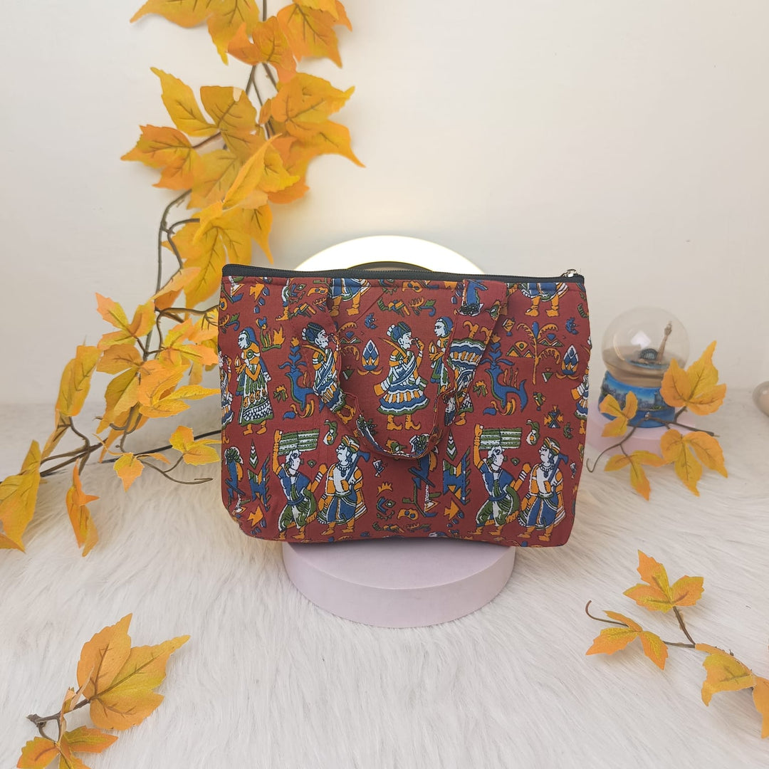 Bristlefront everyday handy bag Maroon Colour with Kalamkari Design