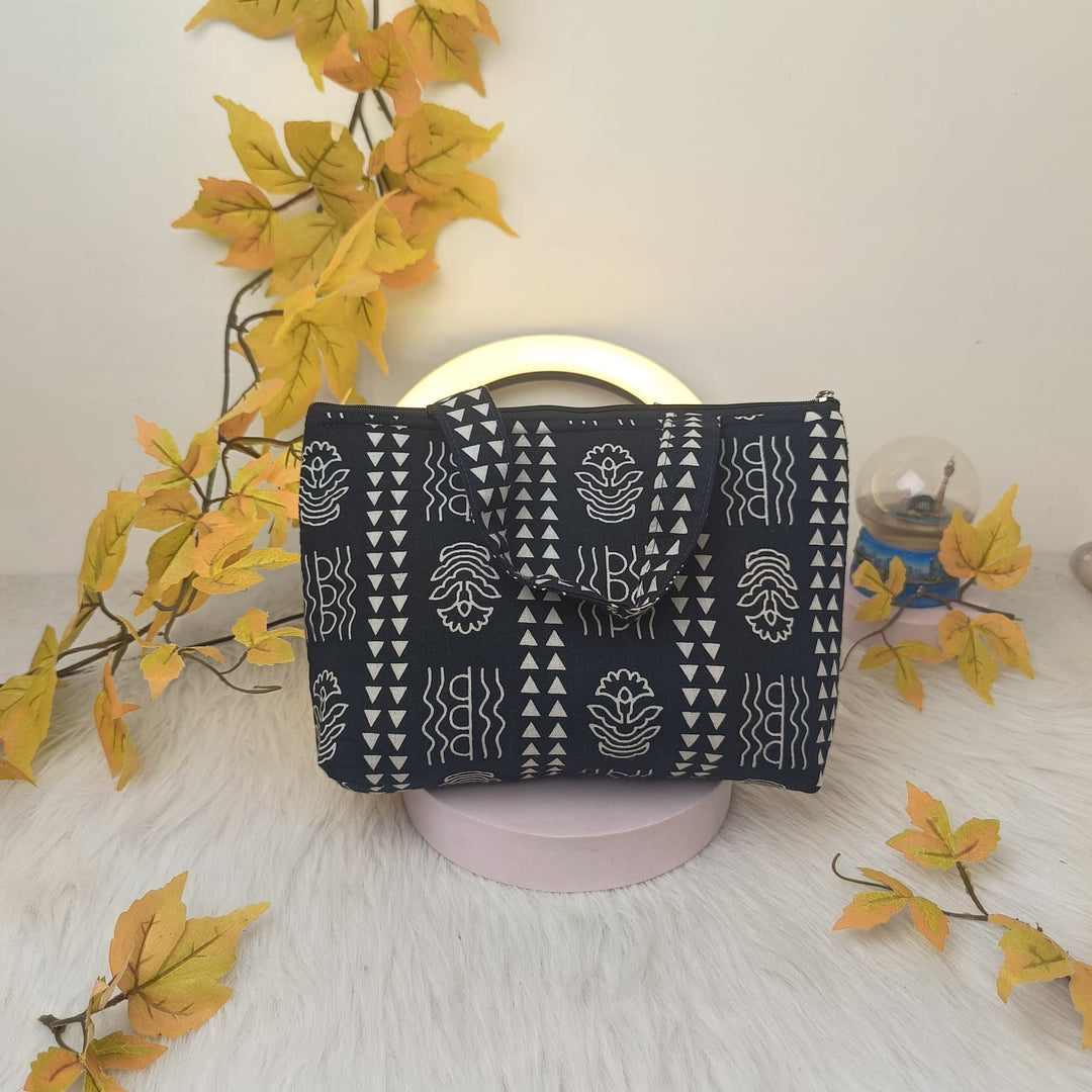 Bristlefront everyday handy bag Black With White Geometric Design