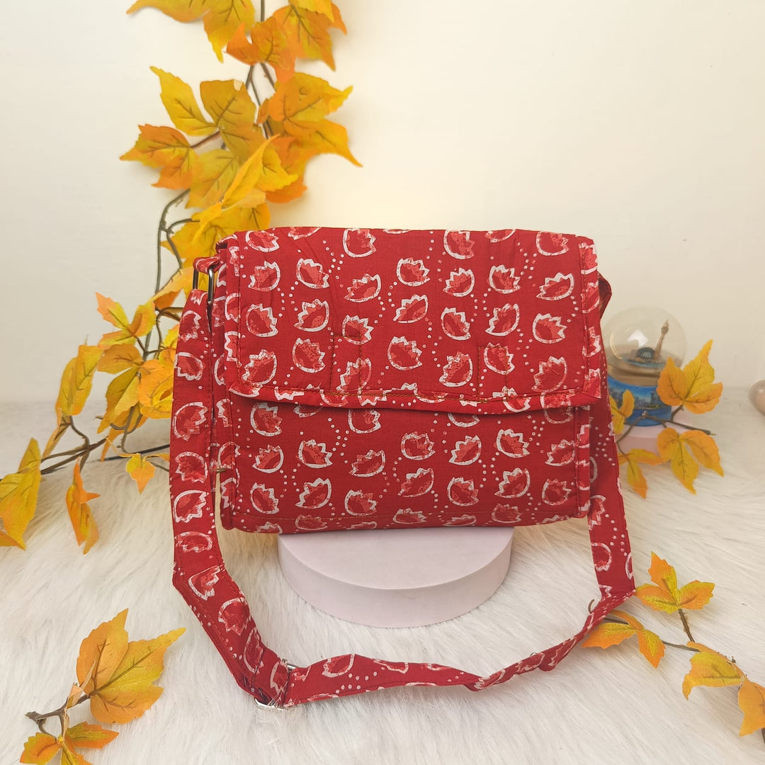 Multizipper Sling 4 Zips Red Colour With Floral Design