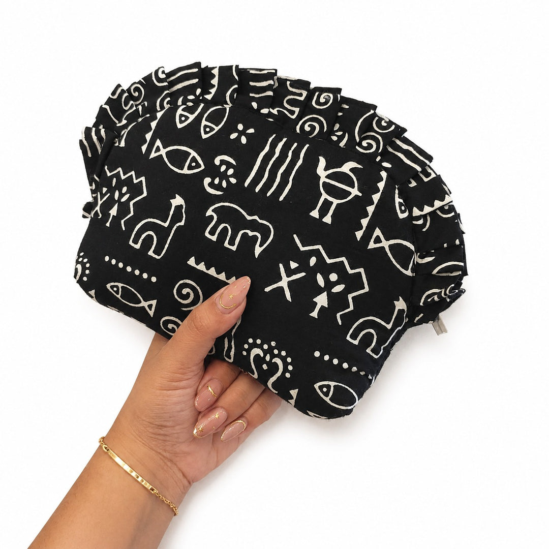 Frill Purse- black with white fish print