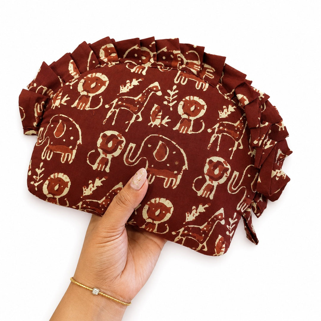 Frill Purse- brown with animal print