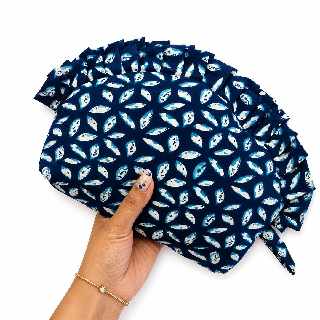 Frill Purse -blue with white leaf