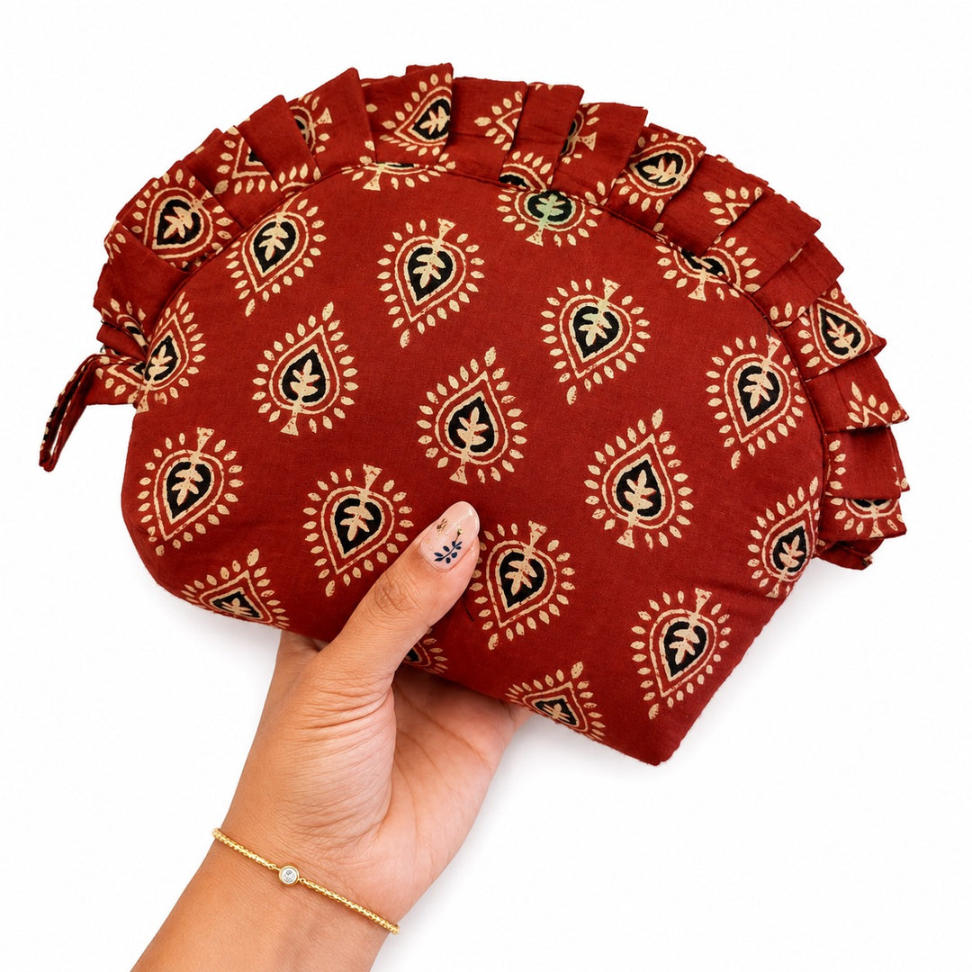 Frill Purse -brown with leaf print