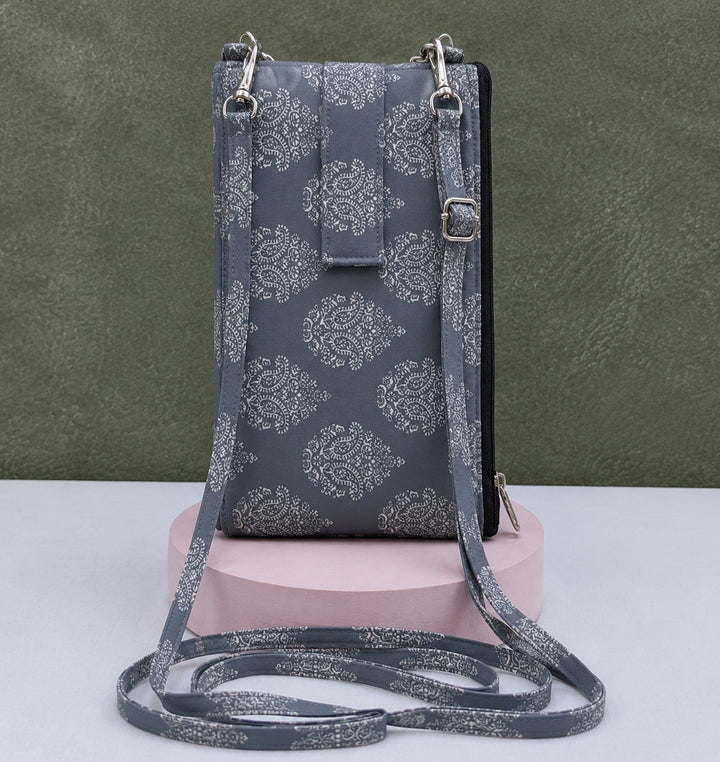 Wallet Cum Sling - grey with flower print