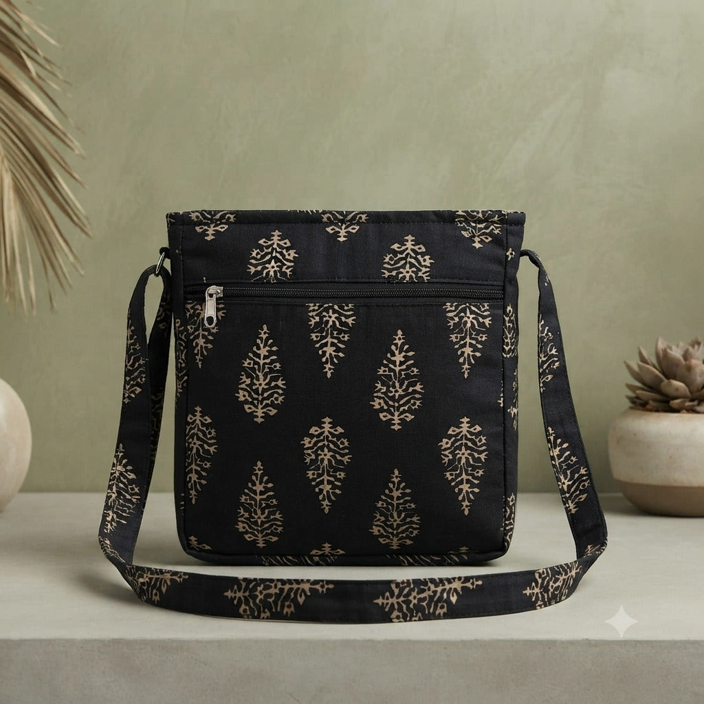 Xtra Sling bag - Black & Gold Motif printed