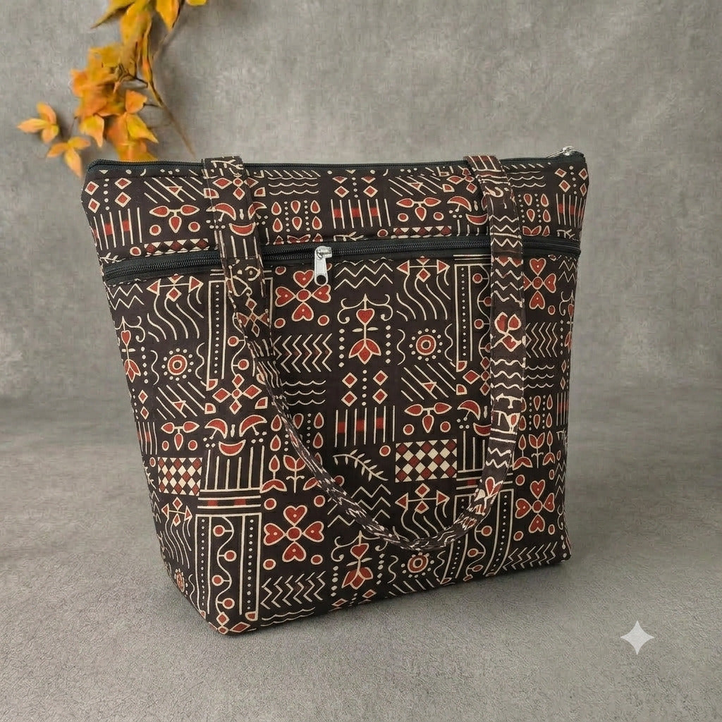 Medium Size Handbag - Dark Boho Geometric Print