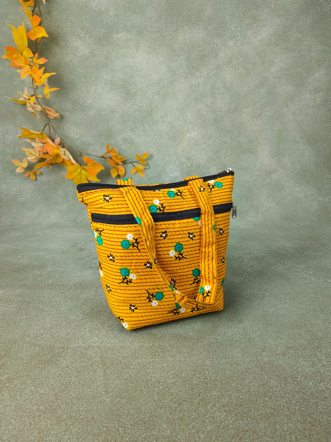 Small Handbag Yellow with Green Floral Prints