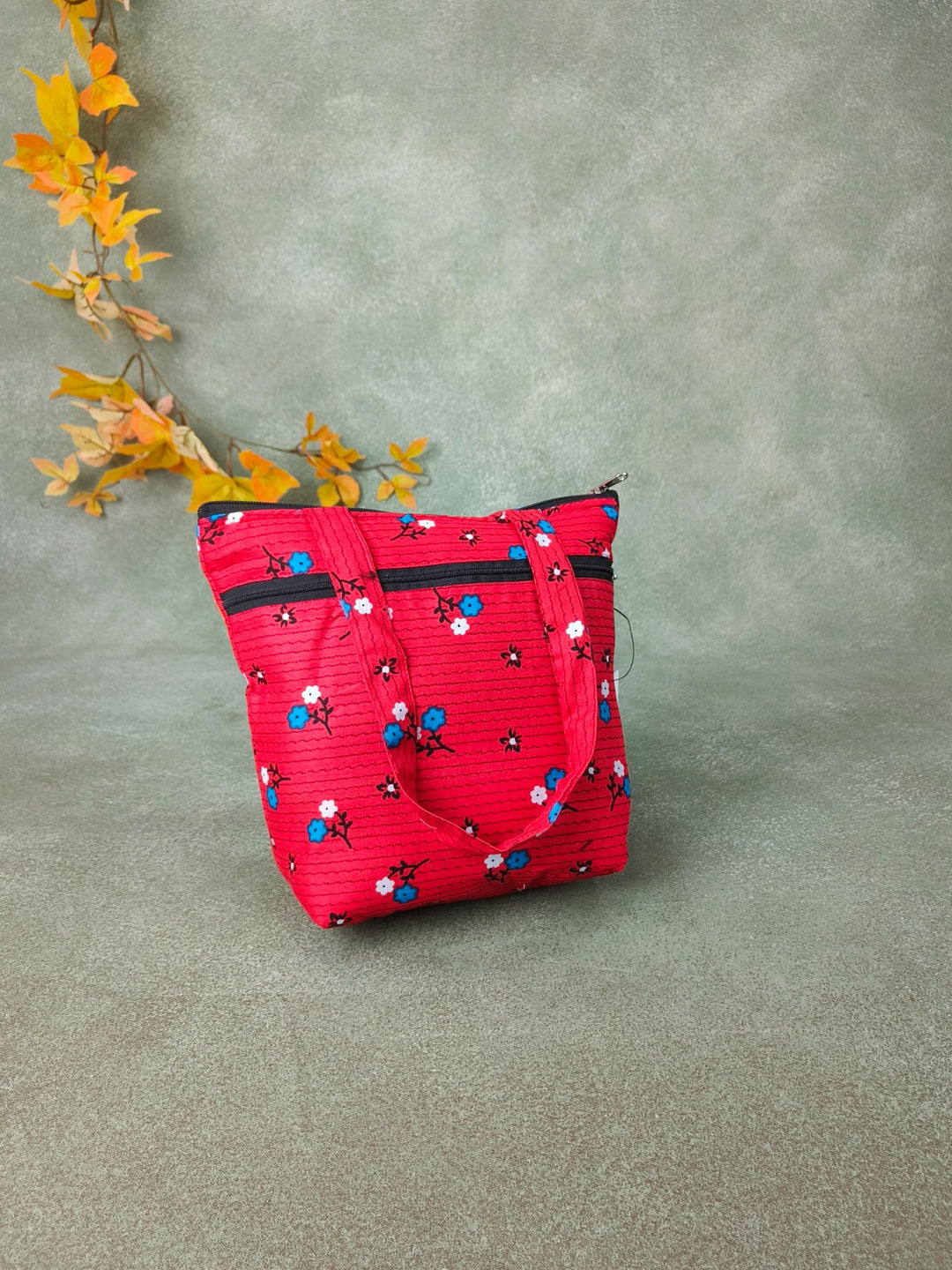 Small Handbag Red with Blue Floral Prints