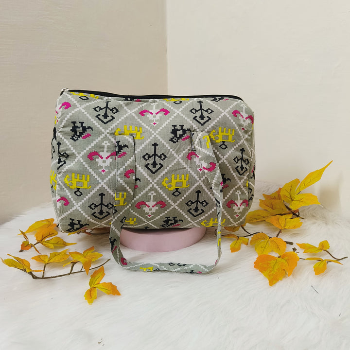 Barrel Handbags Light green with Coral Prints Design