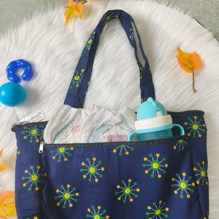 Baby Bag /Diaper bag/Hospital Bag Blue With White Floral Prints.