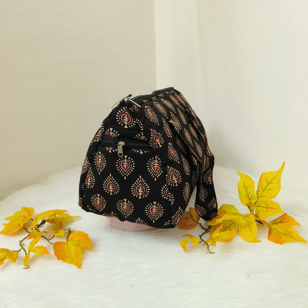 Barrel Handbags Black with Floral Design