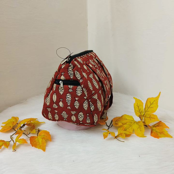 Barrel Handbags Maroon Colour with Fish Design