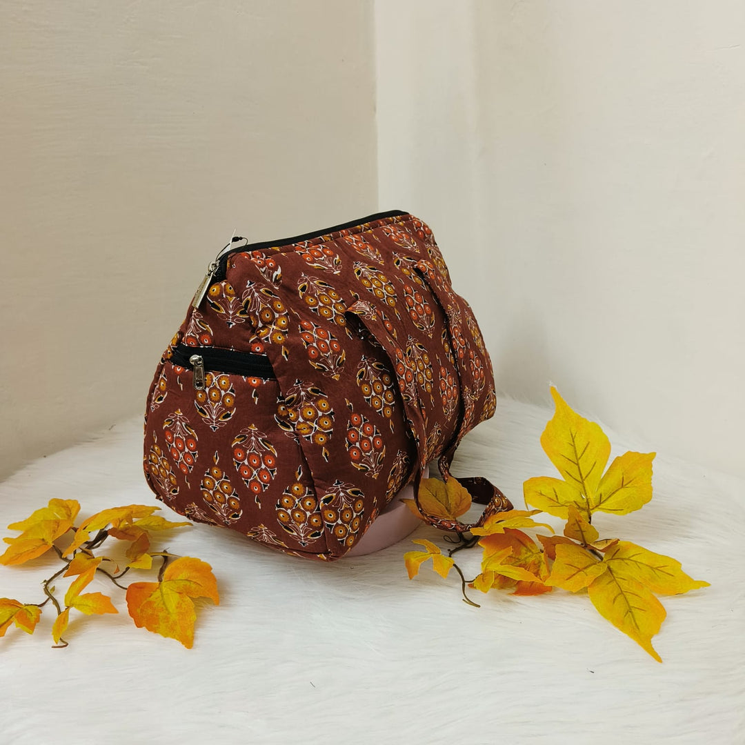 Barrel Handbags Brown Colour with Flower Design