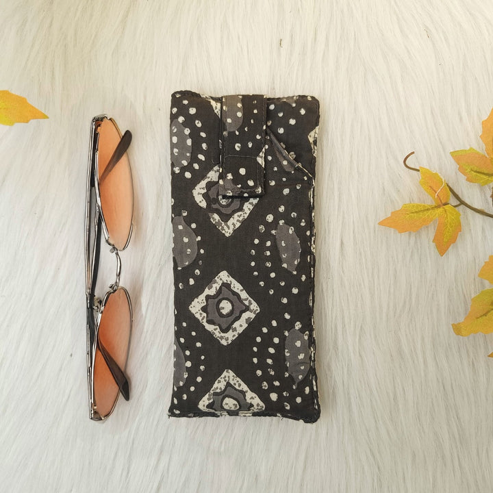 Sunglass Pouch Black with White Diamond Design.