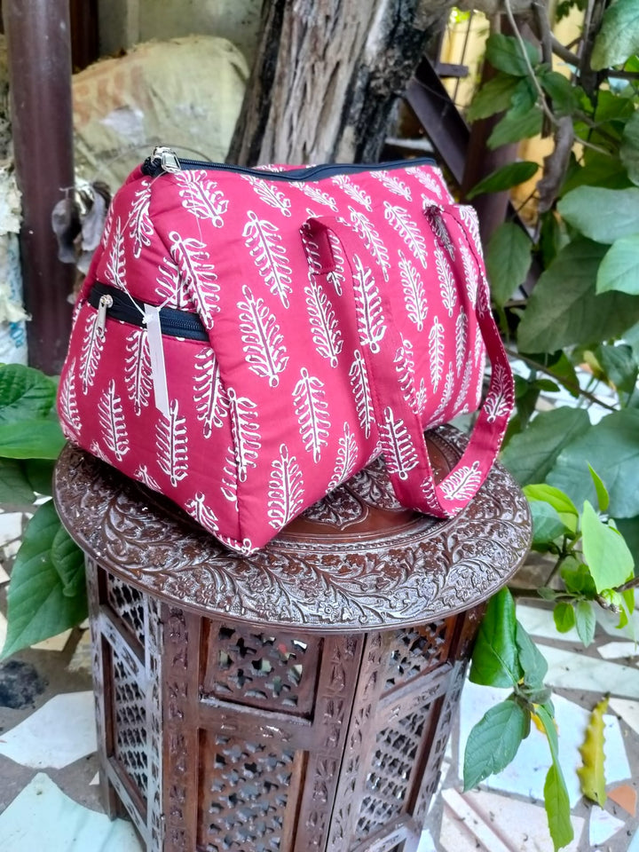 Barrel Handbags Red Jaipur Print