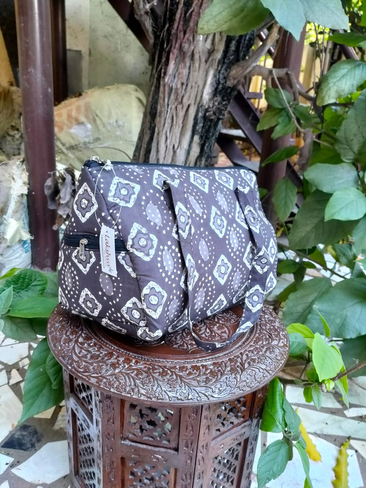 Barrel HandbagsGrey With Batik Print