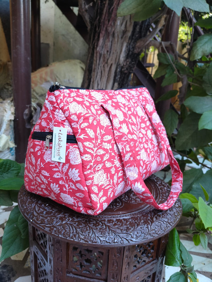 Barrel Handbags Red FloraL
