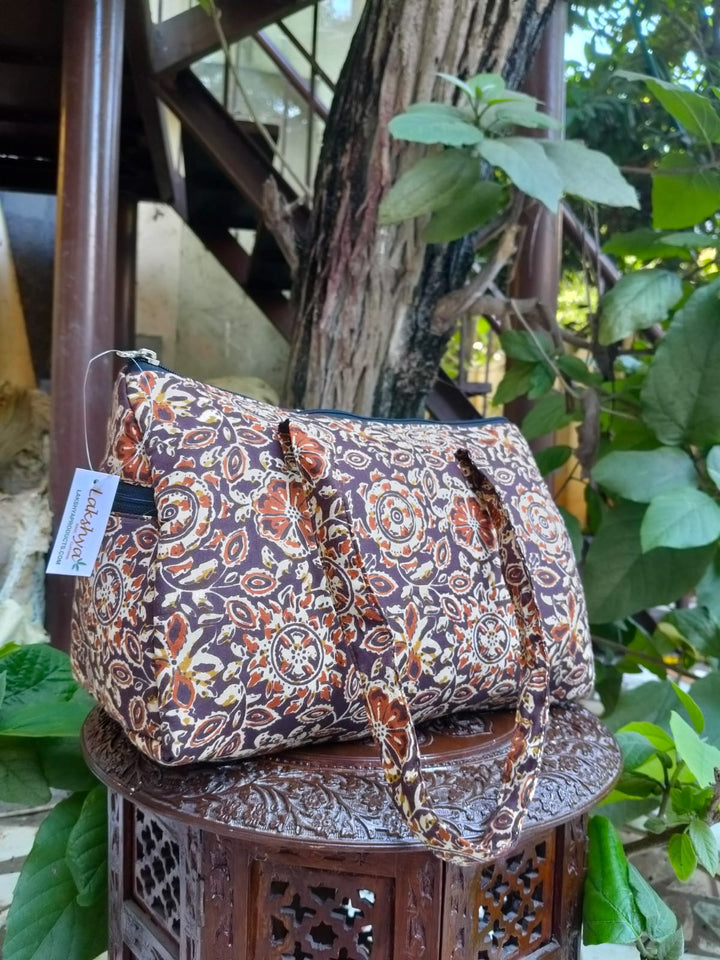 Barrel Handbags Brown Ethnic Print