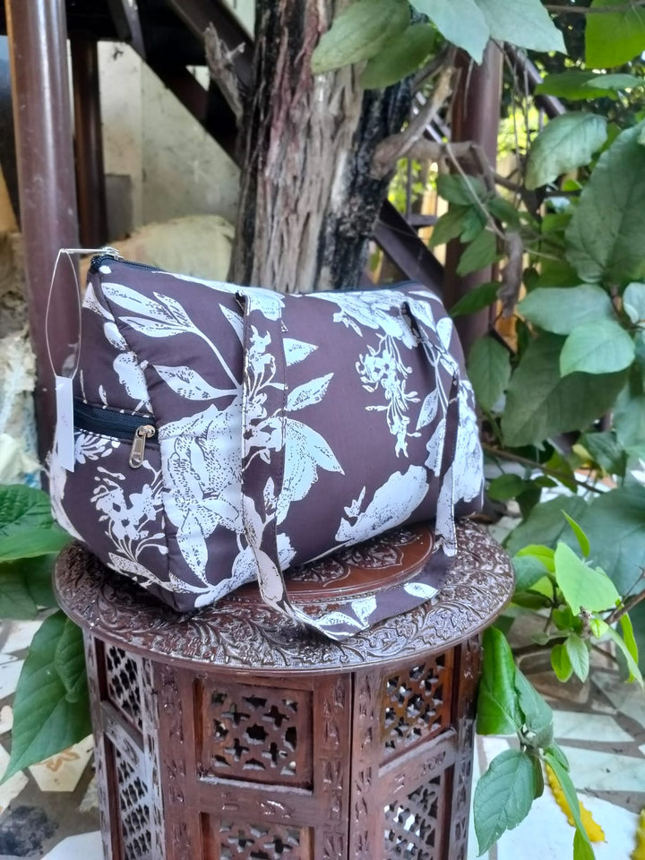 Barrel Handbags Brown Retro Florals