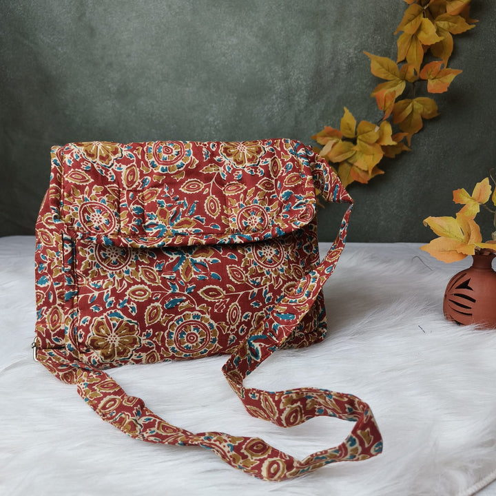 Multizipper Sling 4 Zips Rust Kalamkari Print