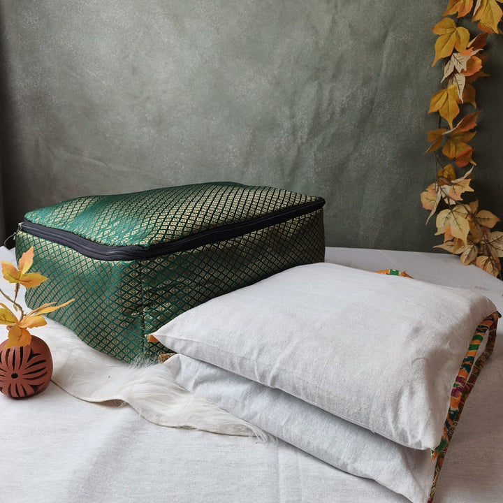 Saree Storage Bags Green Brocade Diamond weaves
