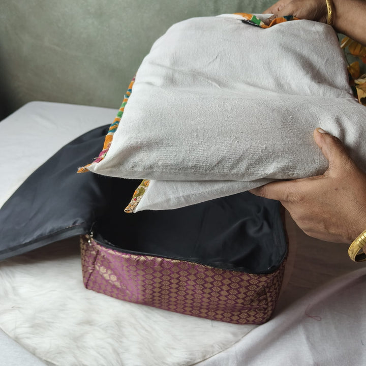 Saree Storage Bags Blue Brocade Floral Weaves