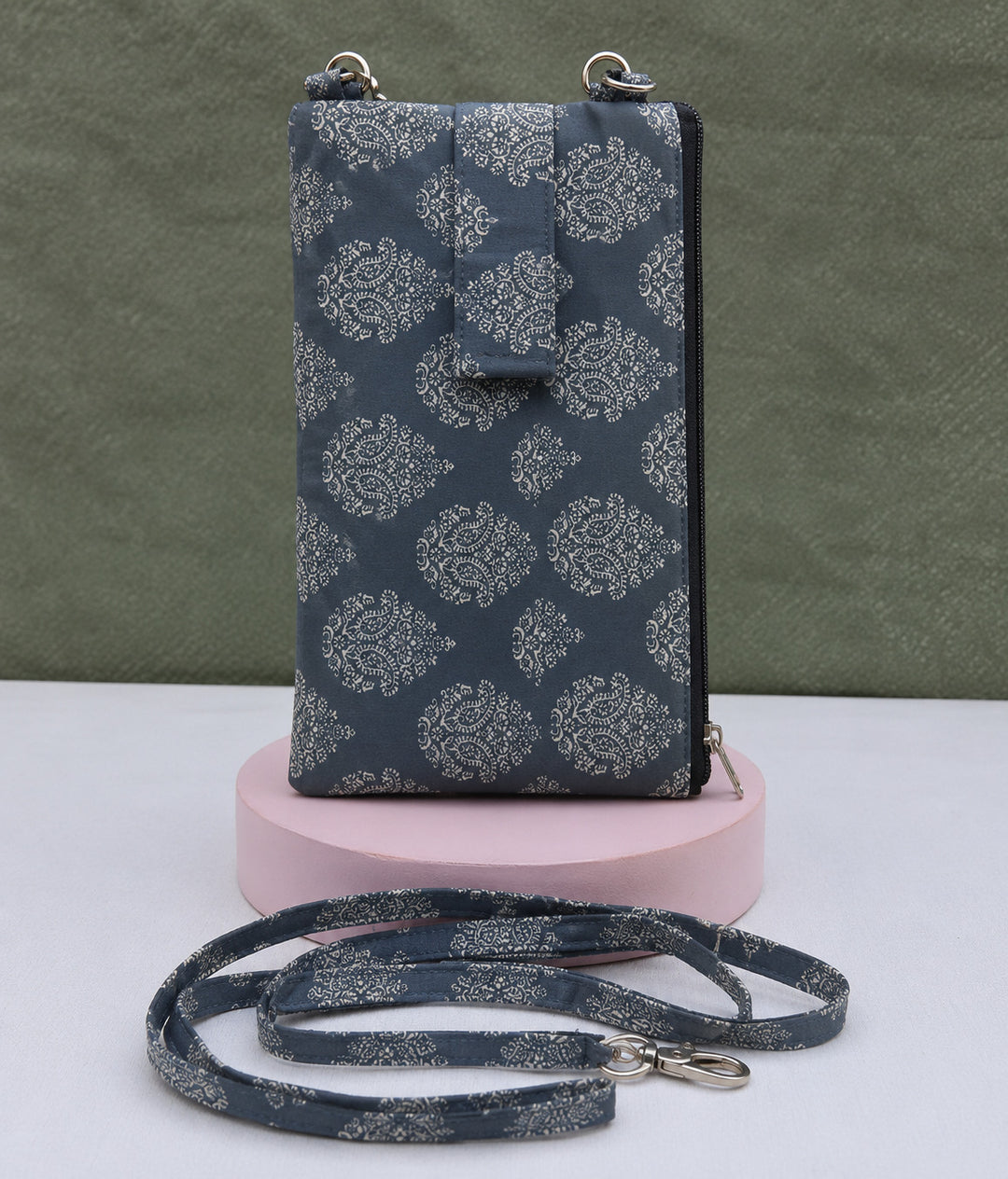 Wallet Cum Sling - grey with flower print