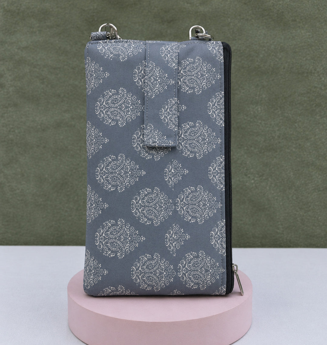 Wallet Cum Sling - grey with flower print