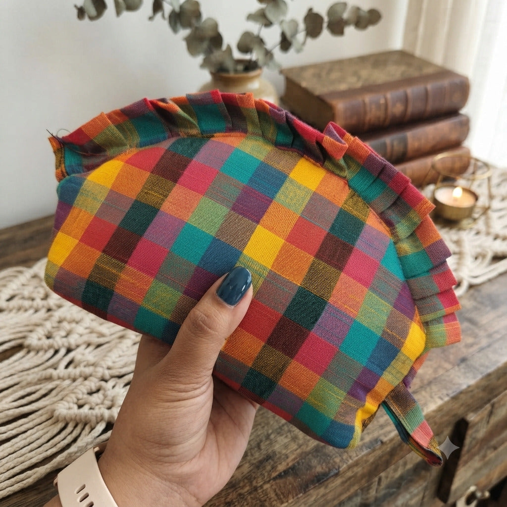 Frill Purse-multicolor plaid / Madras check printed