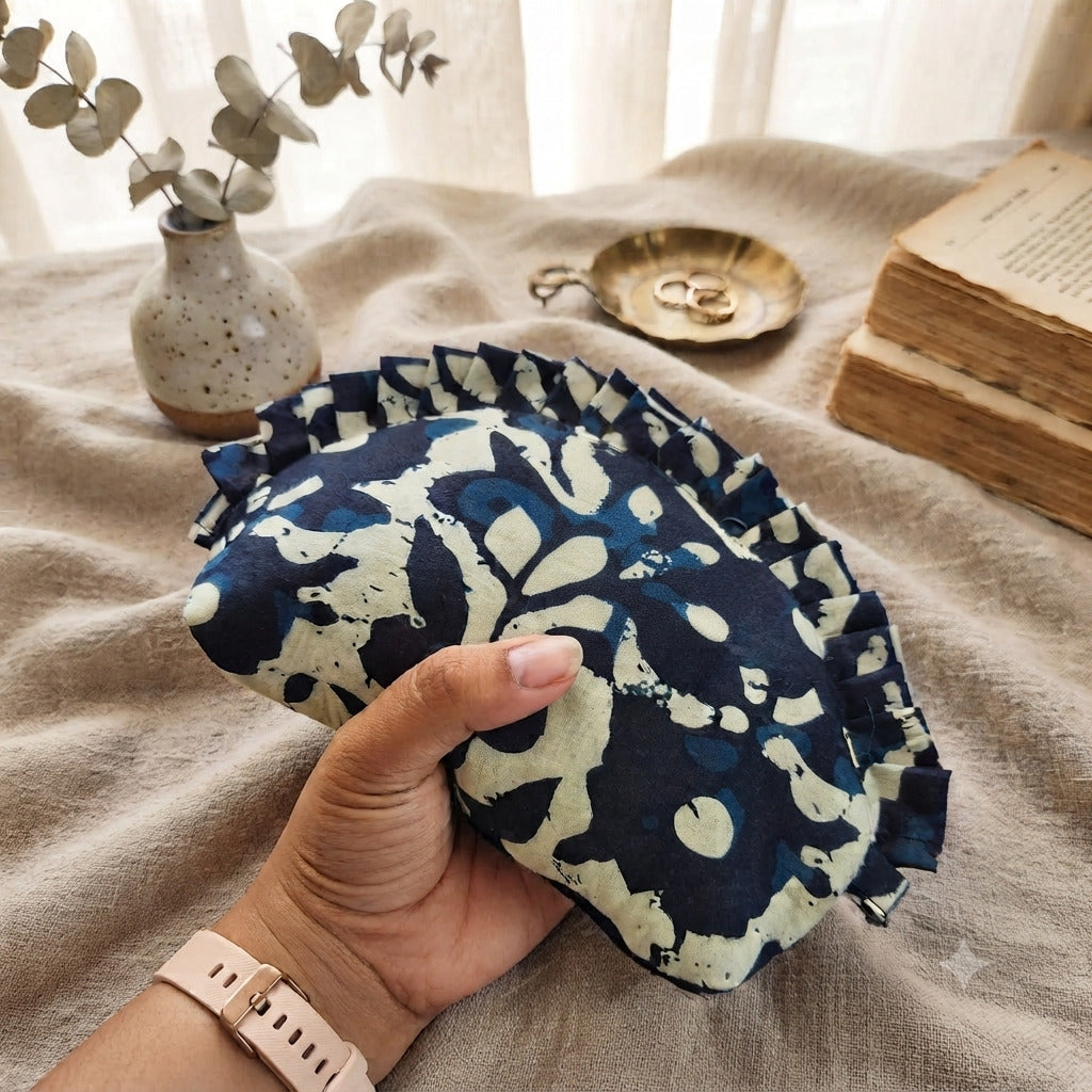 Frill Purse-  Indigo Geometric Batik