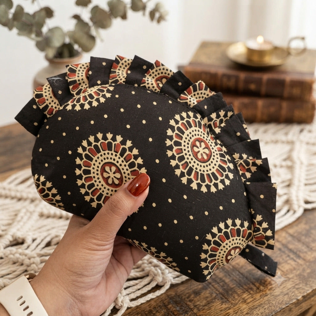 Frill Purse - Crimson Bloom Kalamkari printed