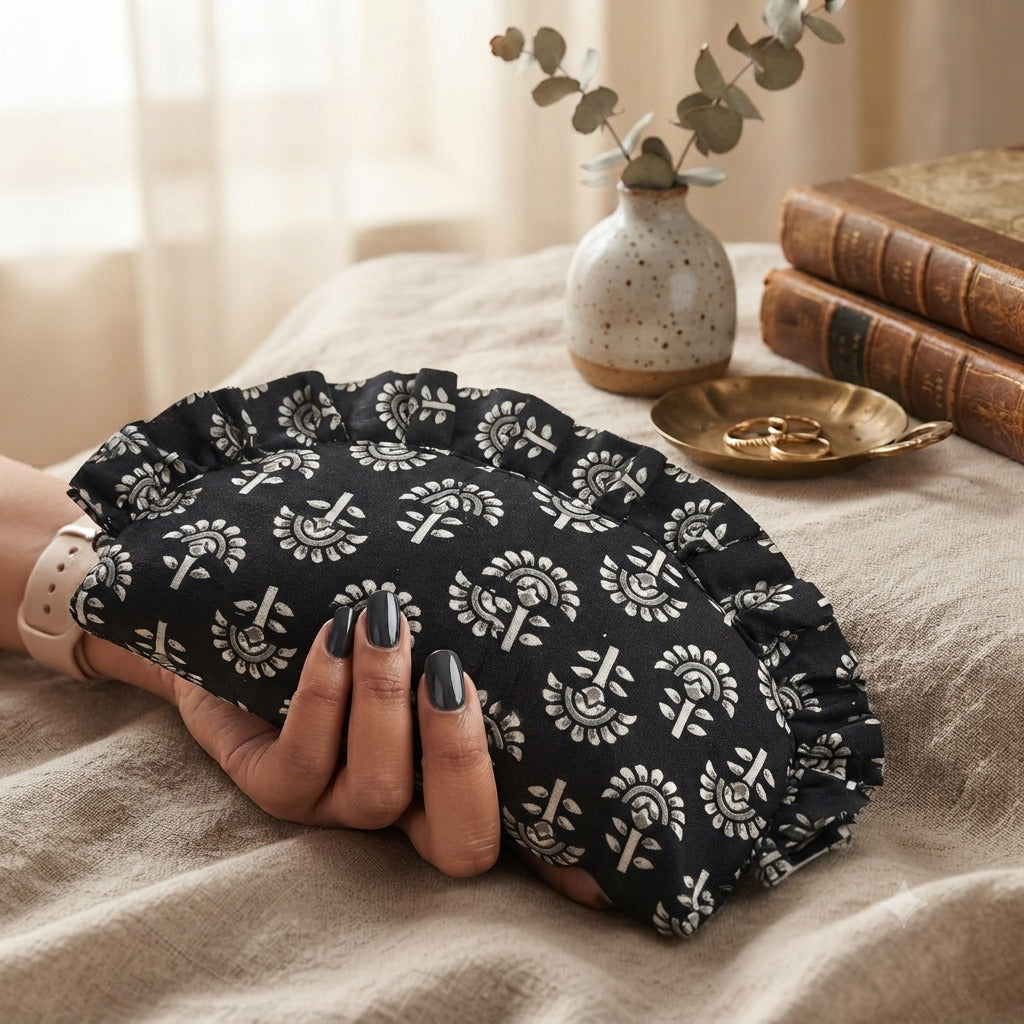 Frill Purse-  black color with floral print