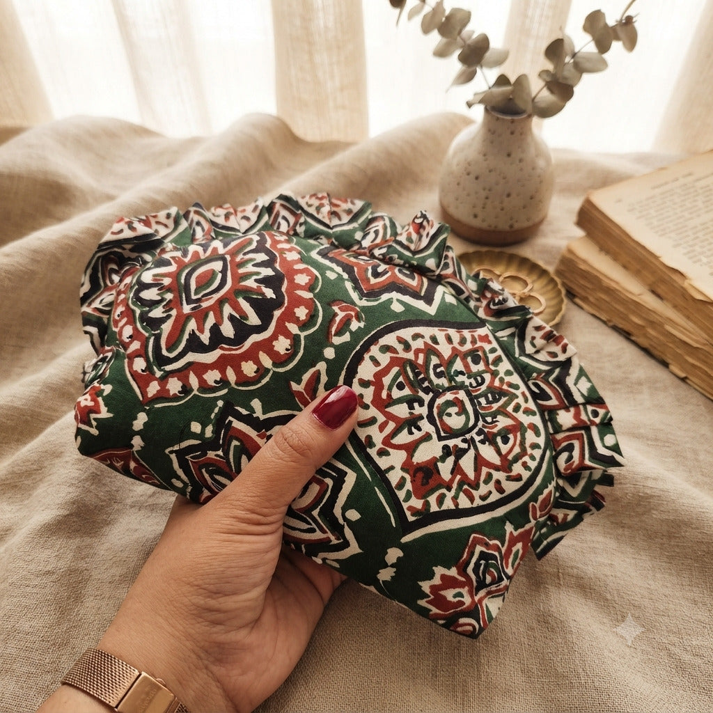 Frill Purse- Dark Roast Floral printed