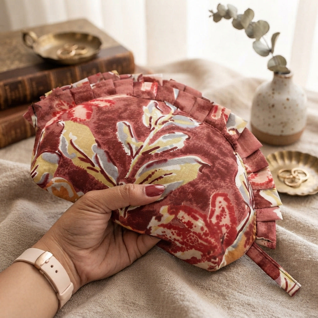 Frill Purse- Heritage Maroon Floral printed