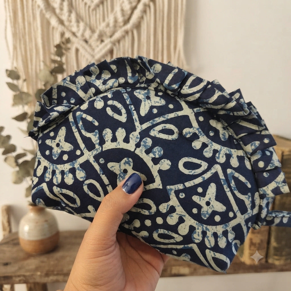Frill Purse- Indigo Batik Print