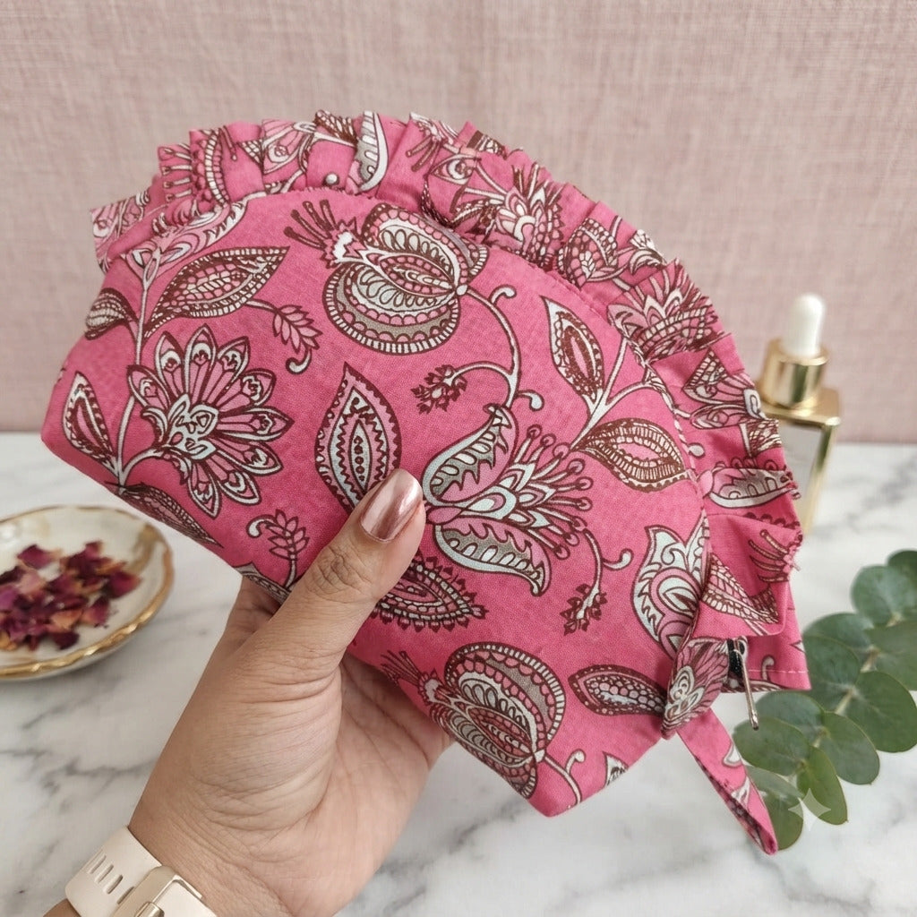 Frill Purse- Petal Pink Kalamkari