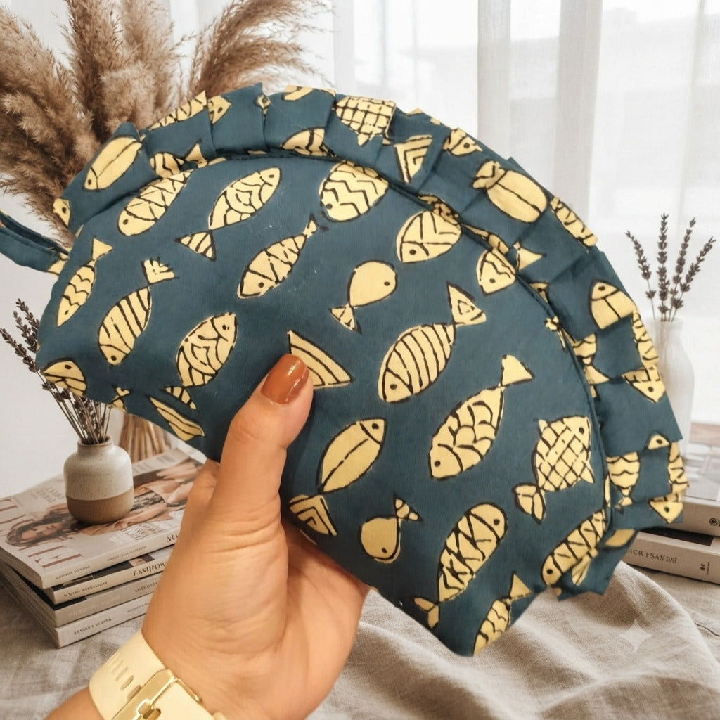 Frill Purse- green color and fish printed