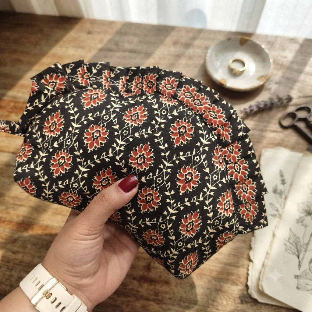 Frill Purse- Bloom Kalamkari printed