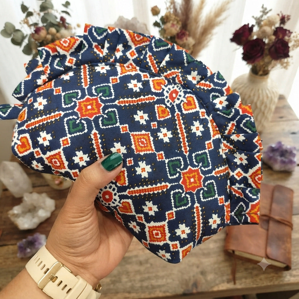 Frill Purse- Blue Geometric Print