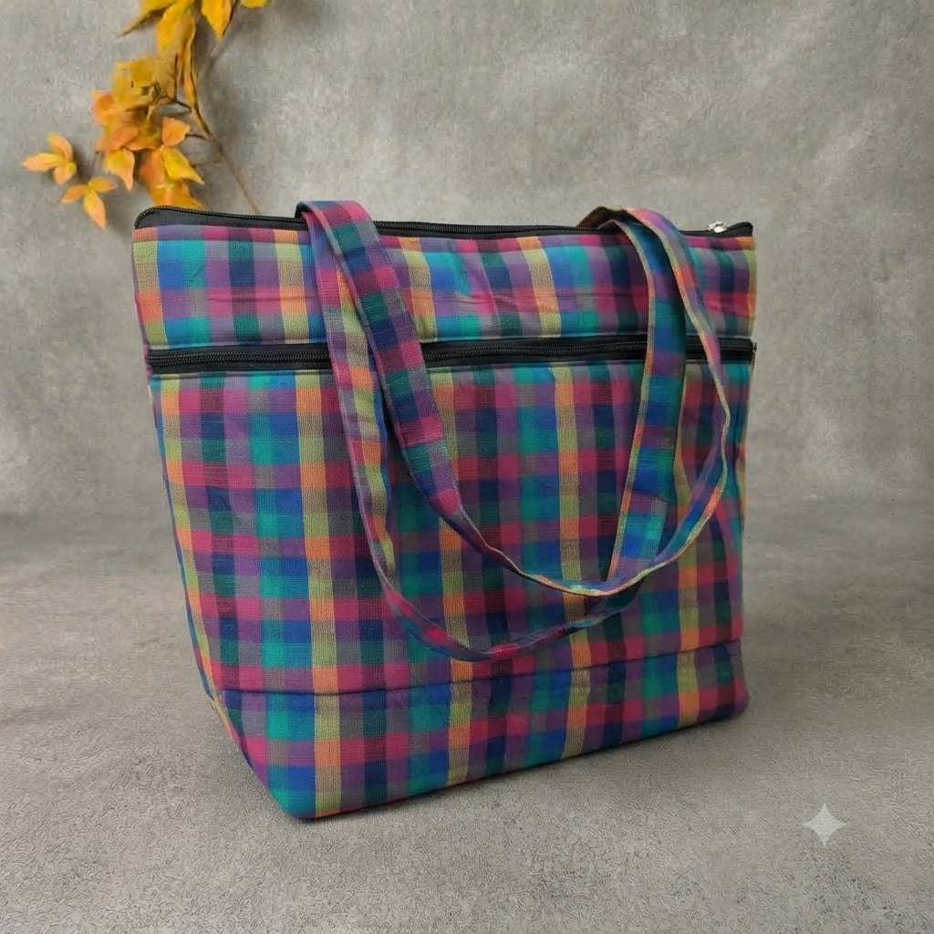 Medium Size Handbag - Multicolor Checked printed
