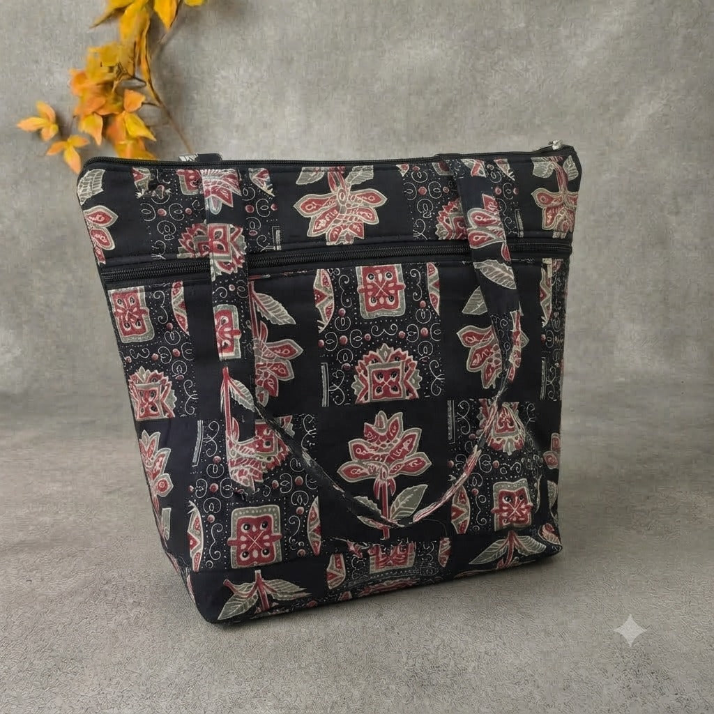 Medium Size Handbag - black Traditional Ethnic Floral