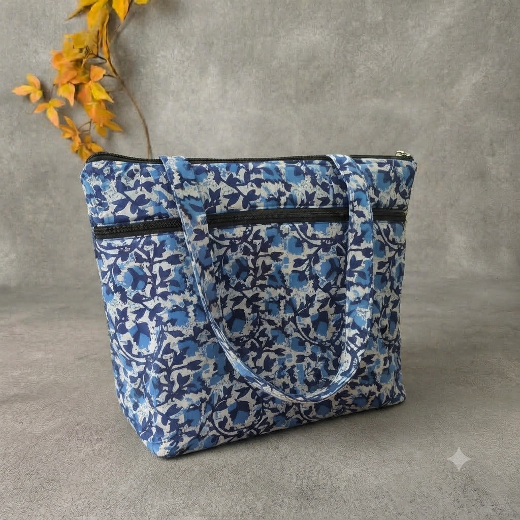 Medium Size Handbag - Blue Floral Print