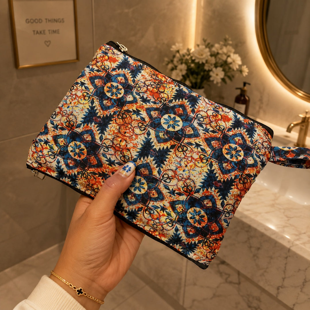 Wet and Dry Toiletry pouch -navy Mandala Print